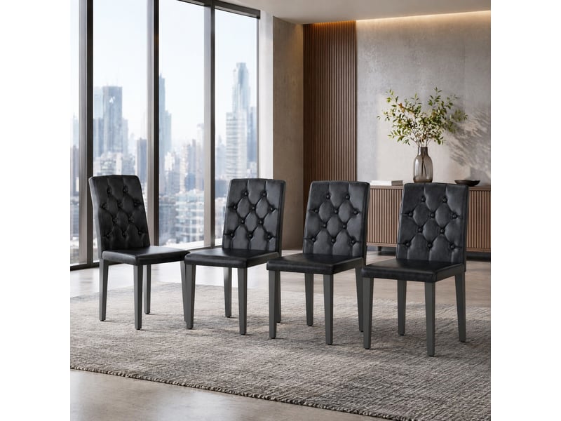  Lot de 4 chaises de salle à manger noires en polyuréthane et métal  - Conforama D
