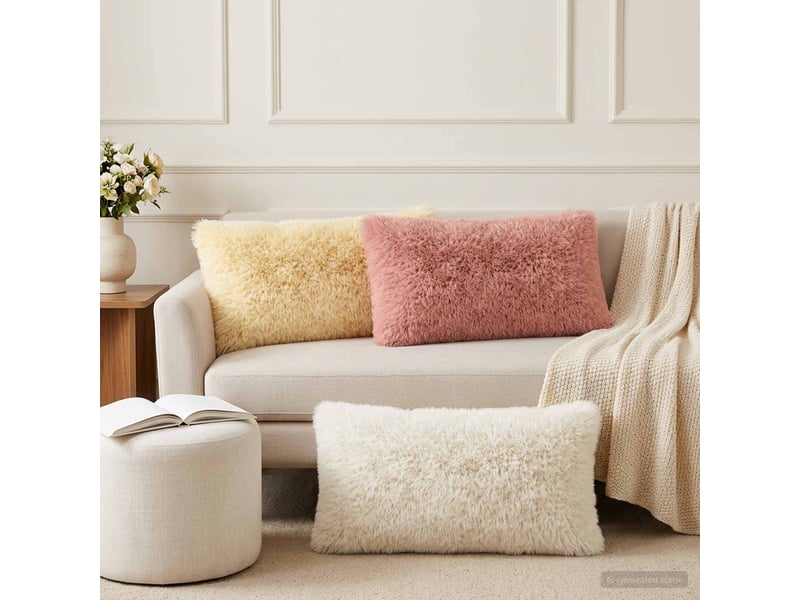  Lot de 6 coussins avec oreiller, coussins décoratifs heerlen blanc fleece pv cf50798  - Conforama B