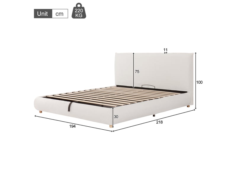  Lit 180x200 cm en bouclette avec sommier et rangement blanc chicfurn  - Conforama C