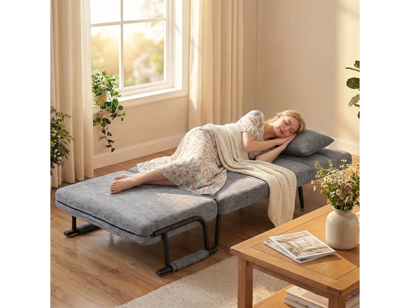  Fauteuil-lit 3 en 1 pliable gris avec dossier réglable sur 5 positions  - Conforama B