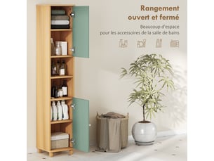 Meuble de salle de bain meuble de rangement 2 placards 2 compartiments ouverts 30 x 30 x 166 cm étagères réglables, vert