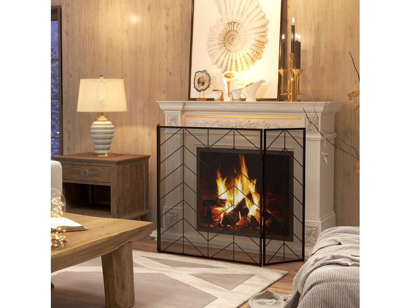  Pare-feu cheminée pliable 3 panneaux 135 x 85 cm acier noir homvra  - Conforama B