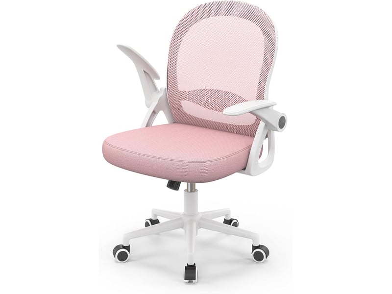  Chaise de bureau avec accoudoir relevable, fauteuil de bureau avec soutien lombaire, siège bureau avec dossier moyen de 45 cm (sans repose-pieds ni appuie-tête, rose)  - Conforama A