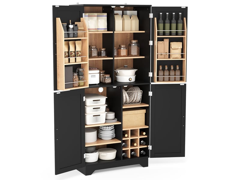  Buffet de cuisine 80 x 40 x 180 cm rangement haut 4 portes style grange range-bouteilles intégré rangements sur portes meuble de rangement  - Conforama D