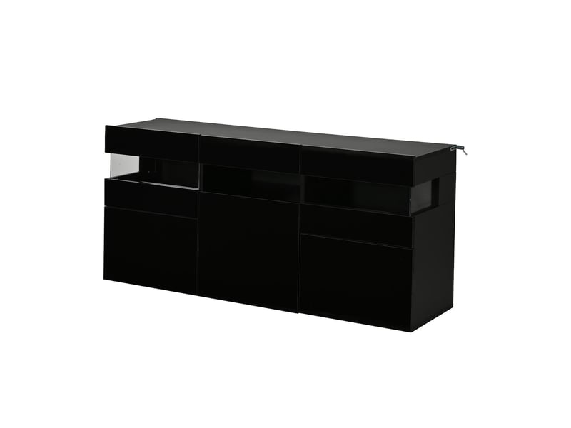  Buffet 3 portes avec éclairage led noir brillant 140 x 40.5 x 66.5 cm N625P352889890S - Conforama B