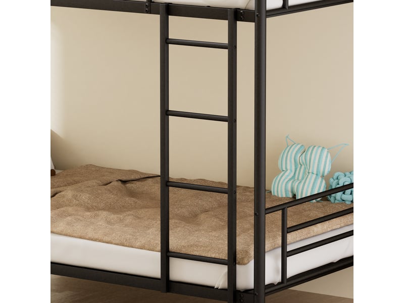  Lit superposé 90x190 métal noir avec échelle et barrière de sécurité  - Conforama R