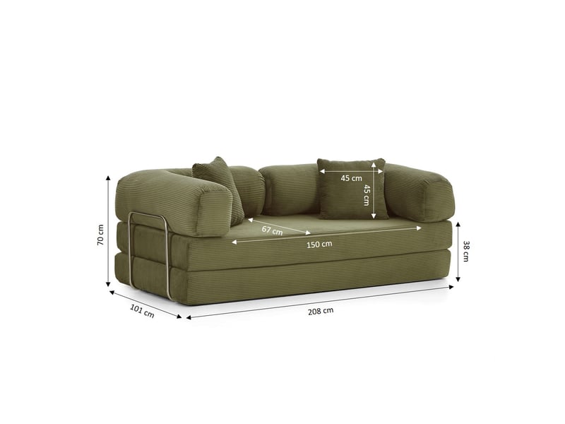 Canapé droit convertible et compressé hypnos déplimousse 3 places velours côtelé vert - Conforama D