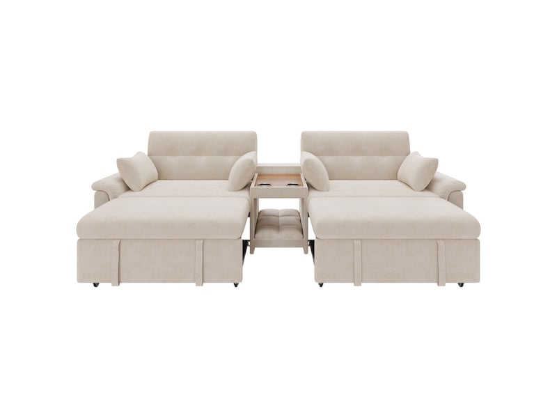  Canapé d'angle convertible ,4 places, avec 2 porte-gobelets, 4 coussins,284 x 138 x 89 cm,beige  - Conforama A