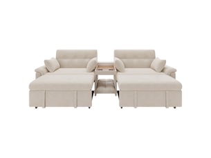 Canapé droit convertible LEYTN 4 places Tissu beige