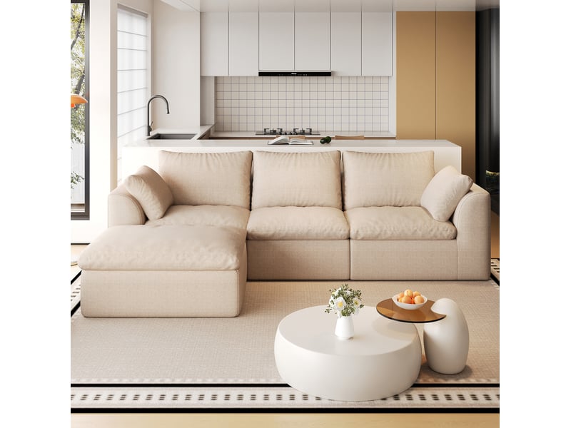  Canapé d’angle gauche 4 places en tissu kaki, 245x155x83 cm  - Conforama B