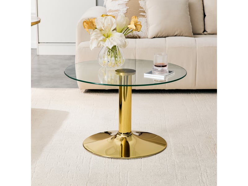  Table basse ronde en verre trempé avec piètement métallique stable - lpospi - verre métal doré, 70 × 45 cm  - Conforama C