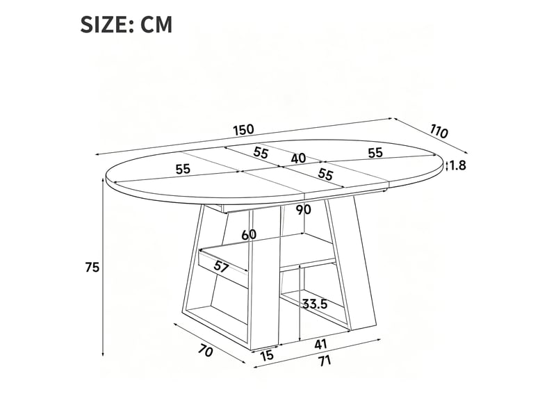  Table de salle à manger extensible moderne pour 4 à 6 personnes avec rangement intégré et tablette en mdf noyer  - Conforama D