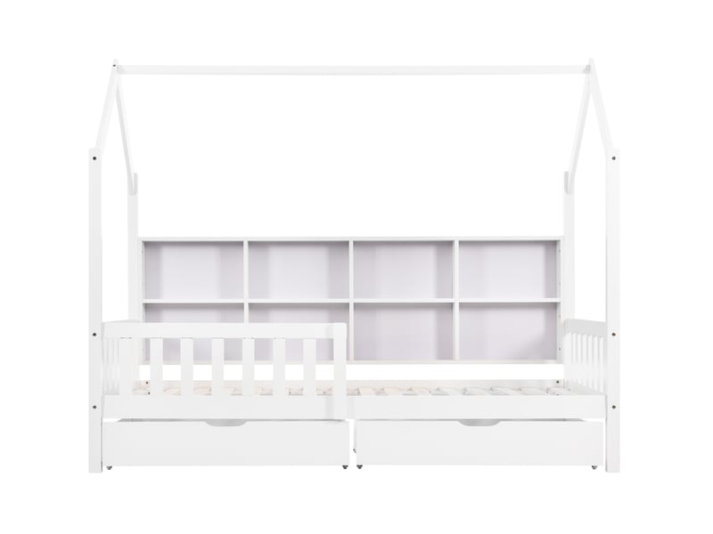  Lit cabane enfant 90x200 cm avec 2 tiroirs et rangements en bois blanc sans matelas  - Conforama E