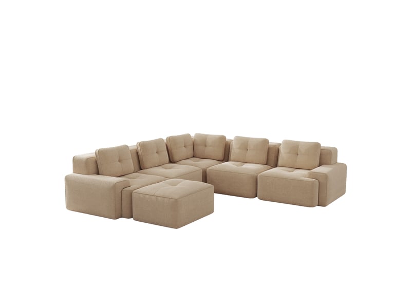 Canapé d’angle modulable 5 places en velours côtelé beige 295x295 cm  - Conforama A