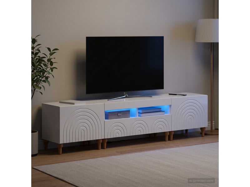 Ensemble de 3 meubles tv led blanc brillant bois d'ingénierie shl17205 - Conforama C
