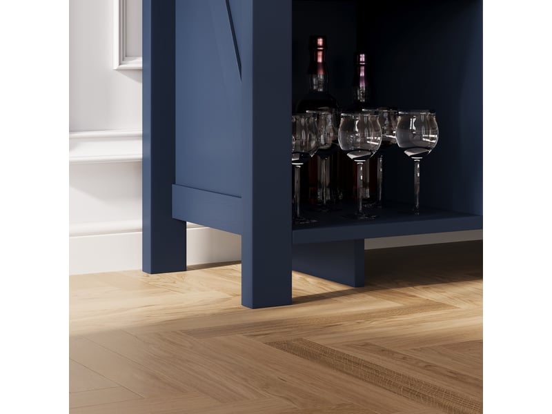  Buffet bas 140x34x75 cm, avec 8 niches ouvertes mdf, style moderne, meuble de rangement, pour la maison, coloris bleu  - Conforama E