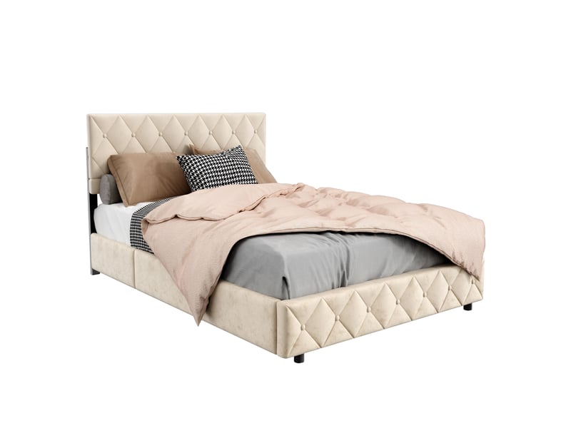 Lit rembourré 140x200 cm avec sommier à lattes beige evryae - Conforama A