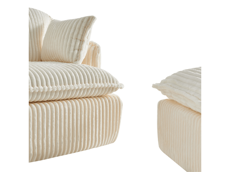  Fauteuil compresse avec repose-pieds et coussins, canapé confortable en tissu flanelle beige pour salon moderne  - Conforama R