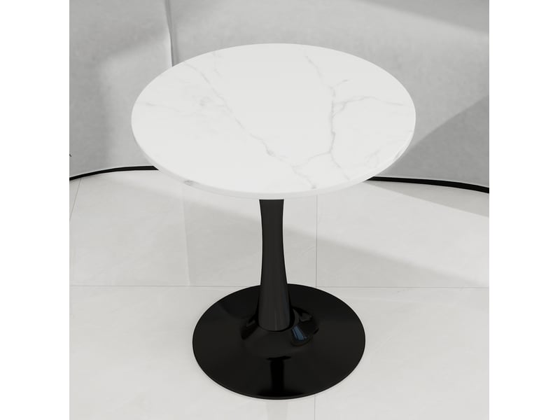  Table basse ronde 70x70x72cm design minimaliste, pieds hauts, marbre reconstitué, adaptée à 2 personnes, noir et blanc  - Conforama B