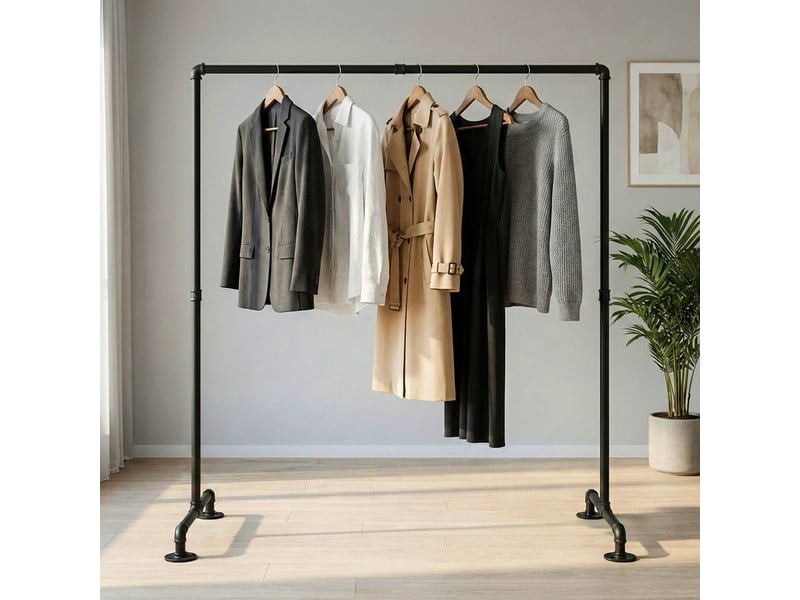  Clp – portant à vêtements en métal noir 150 cm – design industriel – structure robuste pour manteaux et vestes – montage facile  - Conforama C