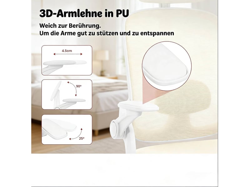  Fauteuil de bureau ergonomique 63,5 x 47 x 109,5-117,5 cm – beige – appui-tête et accoudoirs 3d  - Conforama D