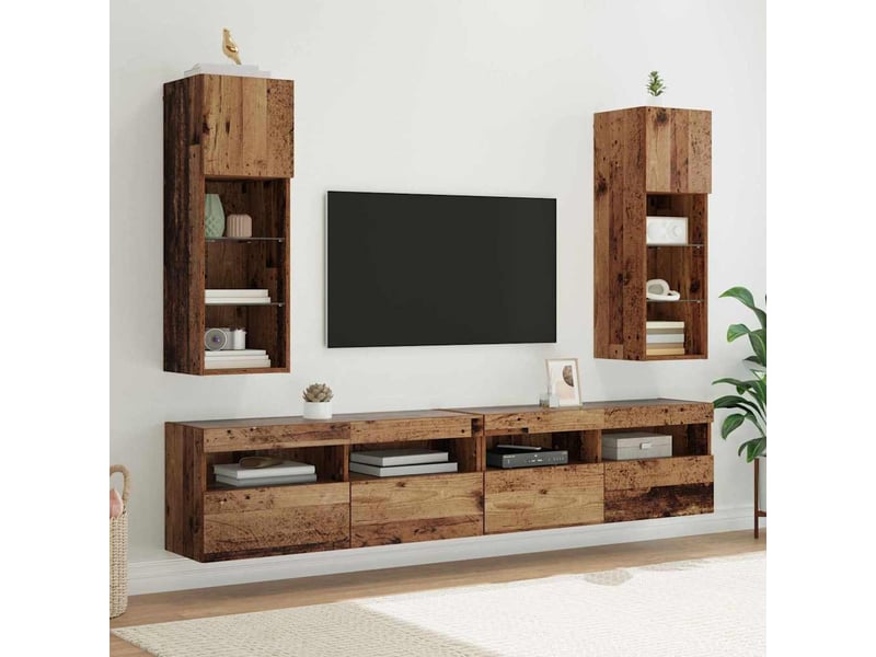  Lot de 2 meuble tv mural, meuble tv suspendu bois ancien bois d'ingénierie shl59179  - Conforama B