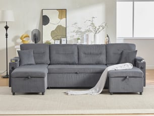 Canapé d'angle convertible ,4 places,  avec méridiennes double face, rangement, porte-gobelets,272x136x86 cm,gris anthracite