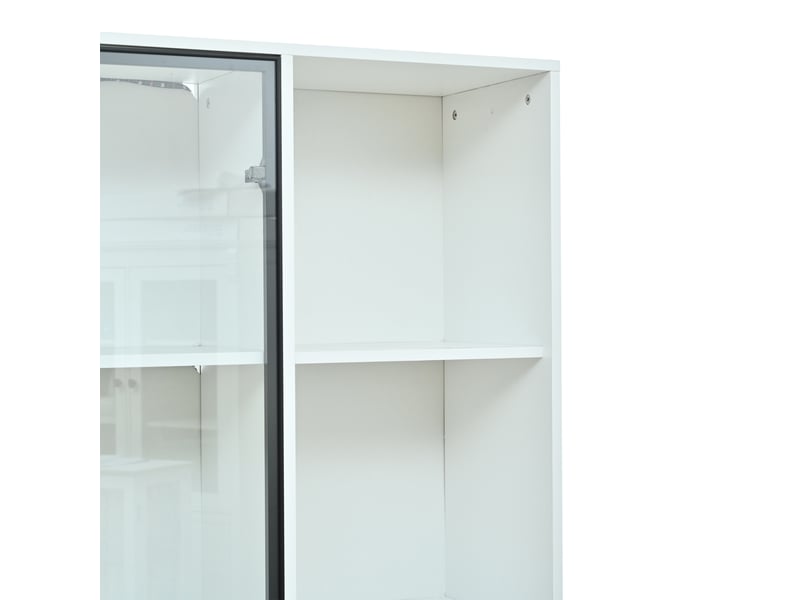  Colonne vitrée avec led 120x35x200 cm blanc 13 zones de rangement 4 tiroirs et portes pour salon salle à manger  - Conforama E