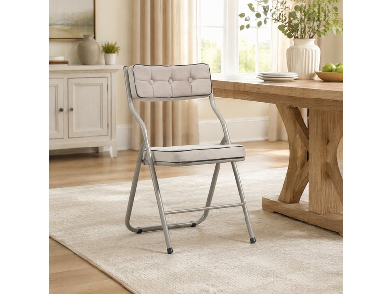  Chaises pliantes lot de 2 avec assise rembourrée  - dossier incurvé, velours et acier - kaki  - Conforama C