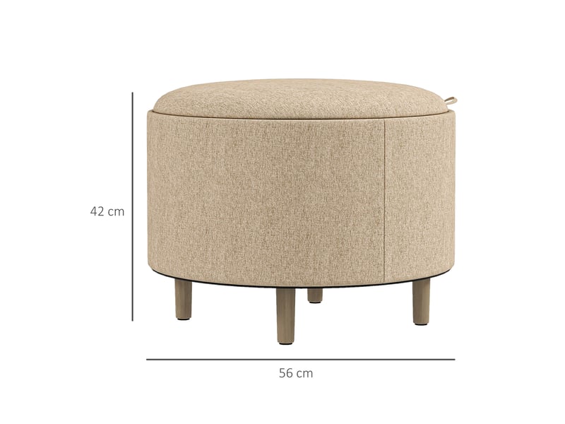 Pouf rond repose-pieds tabouret avec coffre de rangement, plateau réversible, meuble 3 en 1 pied en bois beige  - Conforama C