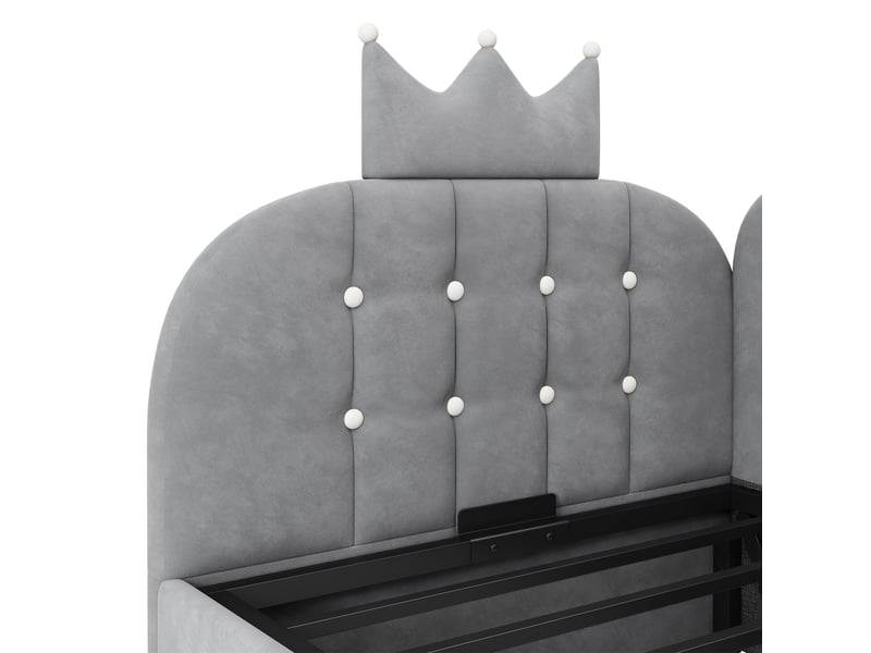 Canapé-lit rembourré 90 x 200 cm, avec espace de rangement, en l, orné d'un motif en treillis en forme de couronne, en velours,  gris  - Conforama W