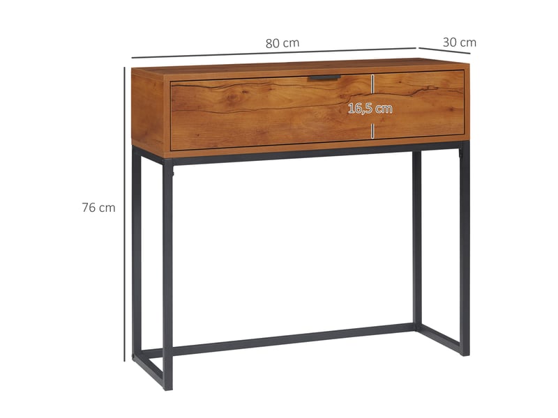  Console meuble, table console avec tiroir et pieds en acier, pour salon, entrée, couloir, marron, 80 x 30 x 76 cm  - Conforama C