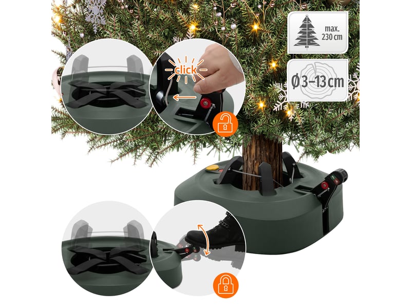  Ecd germany support de sapin de noël avec système de levier de pied, réservoir d'eau de 3,2 l et technologie à câble unique - arbres jusqu'à 2,3 m de hauteur - tronc de 13 cm - en plastique et métal ECD Germany GmbH - Conforama D