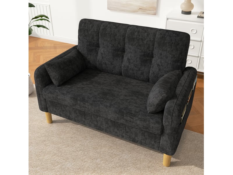 Canapé droit 2 places avec coussins amovibles, poche latérale et assise rembourrée en chenille gris, 119 × 78 × 85 cm - Conforama E