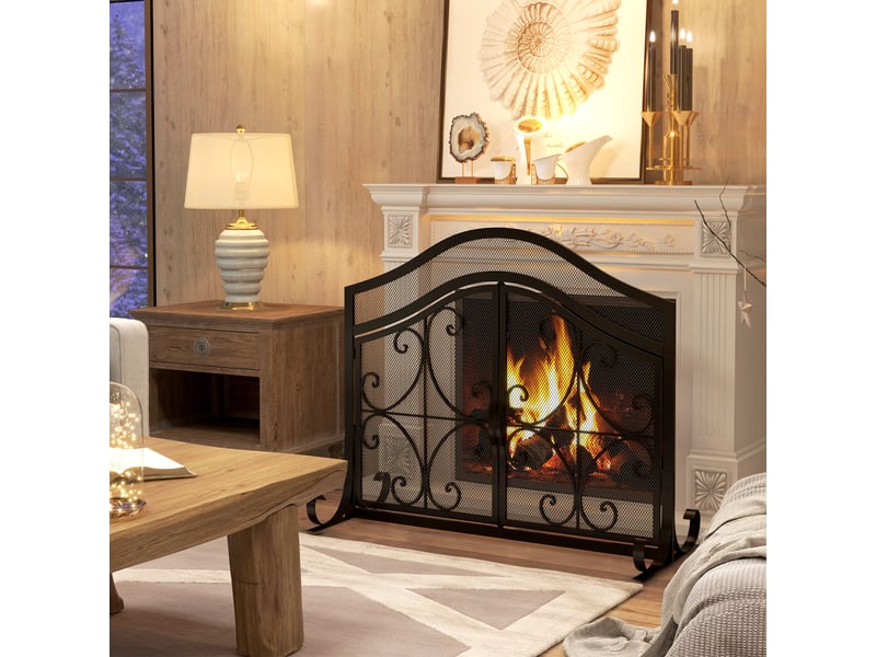  Grille de protection pour cheminée panneau unique en maille d'acier 105 x 40 x 80,5 cm noir  - Conforama C