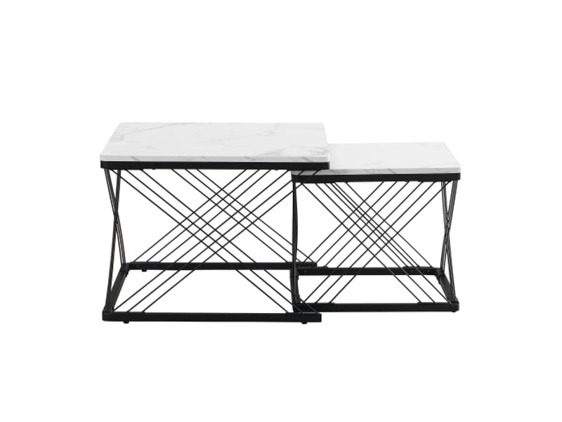 Ensemble de 2 tables basses carrées effet marbre brillant, 60x60x45 cm et 45x45x40 cm, pieds réglables, capacité 30 kg - Conforama A