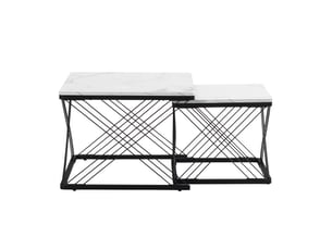 Ensemble de 2 tables basses carrées effet marbre brillant, 60x60x45 cm et 45x45x40 cm, pieds réglables, capacité 30 kg