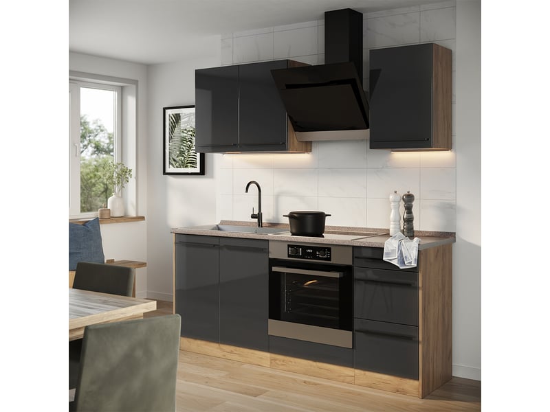 Vicco cuisine, anthracite haute brillancechêne doré, 180cm plan de travail anthracite - Conforama C