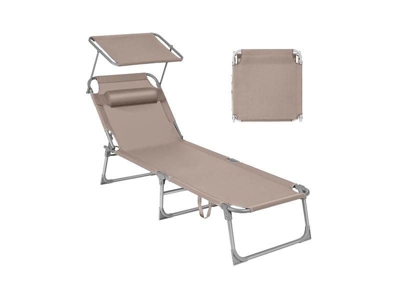  Lot de 2 transats de jardin pliables confortables avec dossiers inclinables 55 x 193 x 31 cm en tissu taupe  - Conforama A