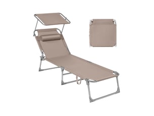 Lot de 2 transats de jardin pliables confortables avec dossiers inclinables 55 x 193 x 31 cm en tissu taupe