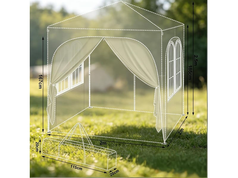  Tonnelle pliante de jardin 2 x 2 m grise avec 4 parois amovibles, protection uv 50+ et housse de rangement  - Conforama C