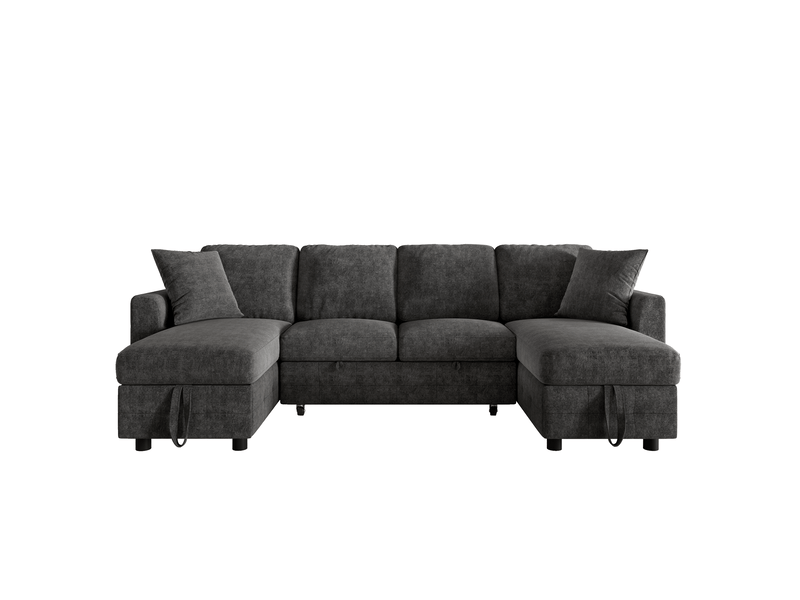  Canapé panoramique gris en chenille, 260 × 128 × 82 cm, avec couchage, pour salon et charge max. 150 kg  - Conforama A
