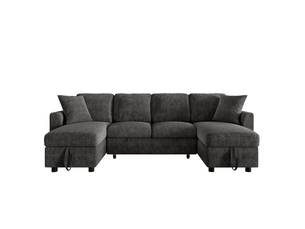 Canapé panoramique gris en chenille, 260 × 128 × 82 cm, avec couchage, pour salon et charge max. 150 kg