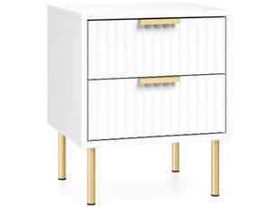 Table de chevet, table de nuit cannelée avec 2 tiroirs et pieds en acier, salon, pour chambre à coucher, blanc