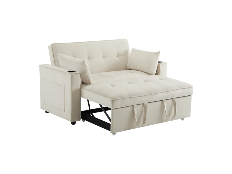 Canapé 2 places en velours multifonction avec fonction de couchage,canapé-lit pliant avec porte-gobelet et oreillers,pour salon chambre cinéma maison,137x76.5x83cm,beige 137x76.5x83cm - Conforama A