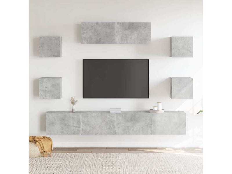  Ensemble de meubles tv - banc tv - meuble de rangement 7 pcs gris béton bois d'ingénierie  - Conforama C