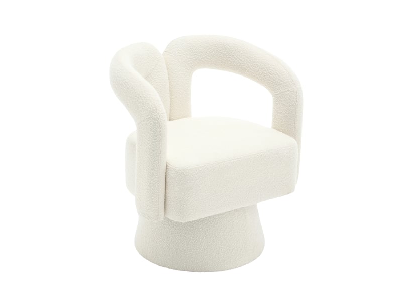 Fauteuil tournant à 360° 67x55x74 cm, accoudoirs arrondis épais, coussin confortable, tissu en boucle, couleur beige - Conforama A