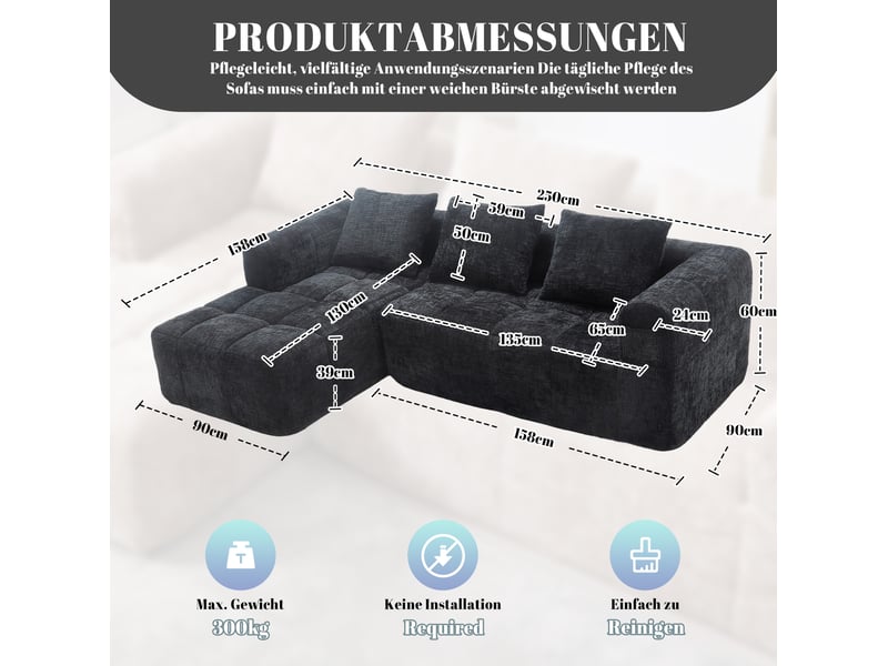 Canapé d'angle modenvie 3 places en chenille noir 250 x 158 x 60 cm - Conforama C