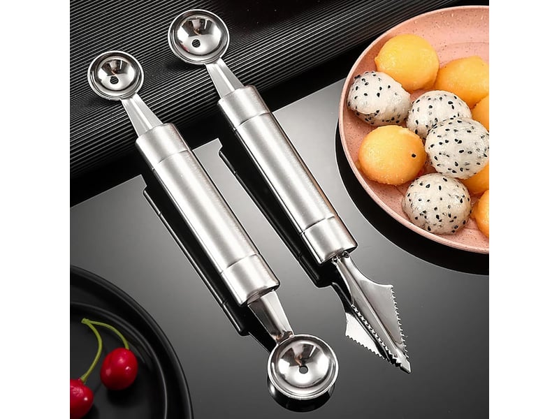  Lot de 2 boules de melon à double tête en acier inoxydable, cuillère à boule de melon, boule de fruits et coupe-fruits, outil de crème glacée  - Conforama E