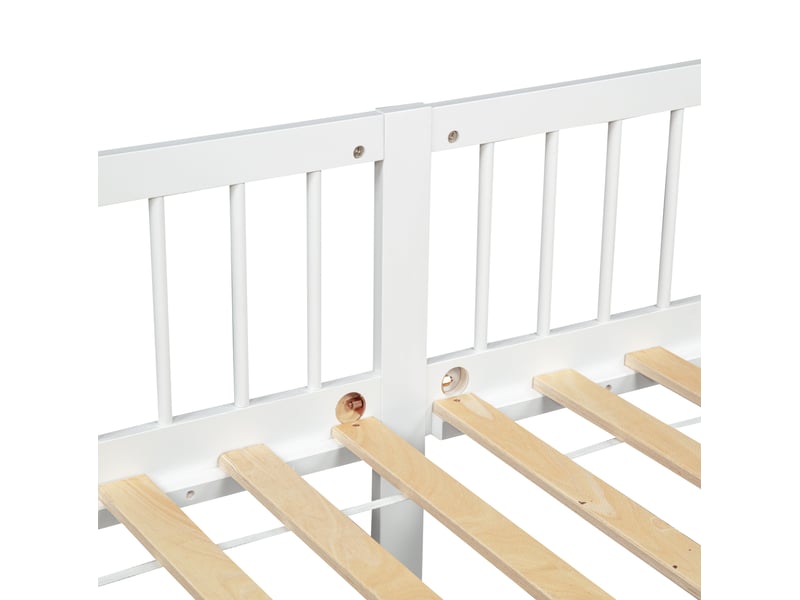  Lit banquette enfant 90x200 cm en bois de pin blanc avec barrières 3 côtés  - Conforama R